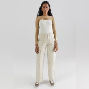 BDG Urban Outfitters Relaxed Skate Cargo Jeans Off-White Contrast Stitch Size 27